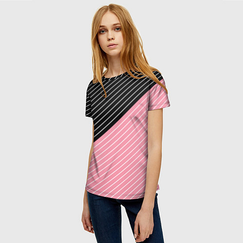 Женская футболка Узор в черную и розовую полоску / 3D-принт – фото 3