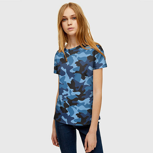 Женская футболка Сине-черный камуфляж / 3D-принт – фото 3