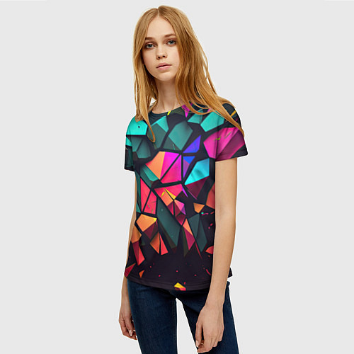 Женская футболка Неоновые абстрактные камушки / 3D-принт – фото 3