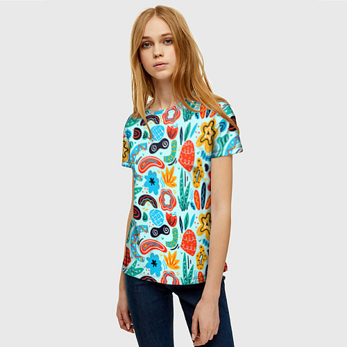 Женская футболка Colorful patterns / 3D-принт – фото 3