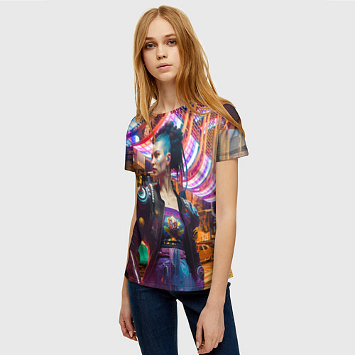 Женская футболка Cyberpunk 2077 - neural network / 3D-принт – фото 3