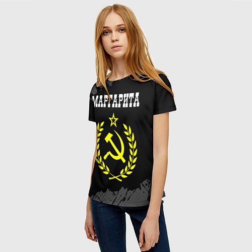 Женская футболка Маргарита и желтый символ СССР со звездой / 3D-принт – фото 3