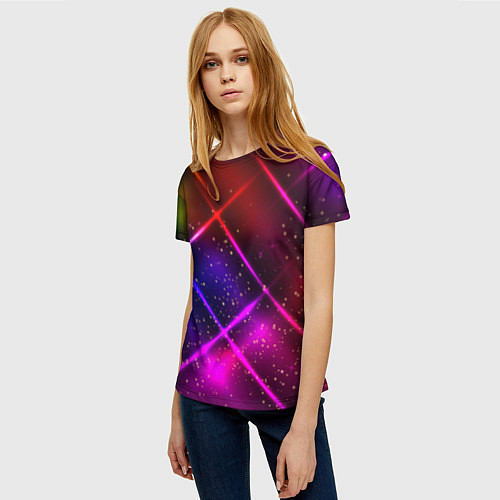 Женская футболка Неоновая решетка / 3D-принт – фото 3