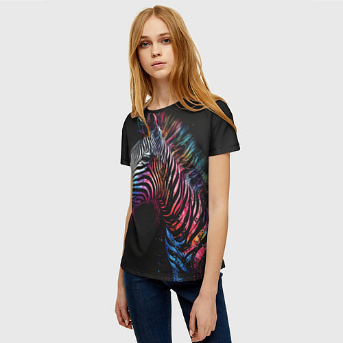 Женская футболка Разноцветная зебра на темном фоне / 3D-принт – фото 3