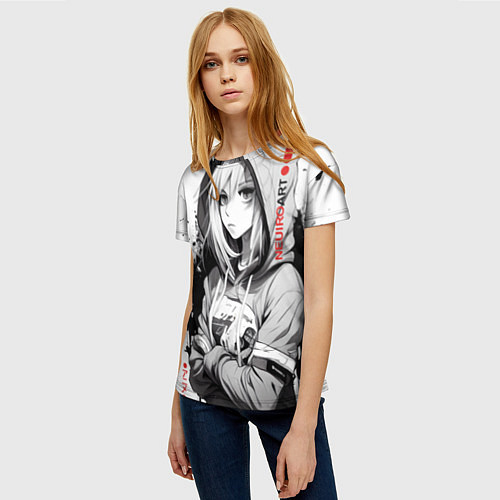 Женская футболка Меланхоличная девочка аниме / 3D-принт – фото 3
