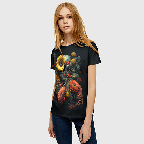 Женская футболка Космонавт в цветах / 3D-принт – фото 3