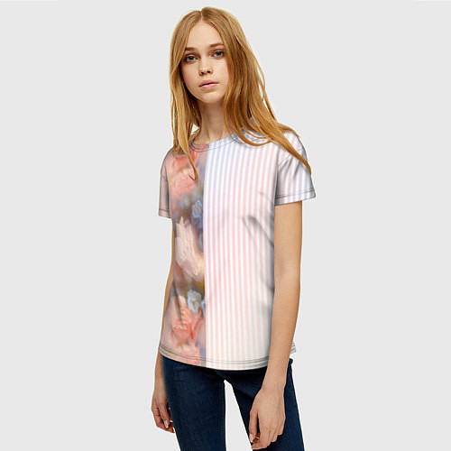 Женская футболка Цветы за стеклом - полосы с градиентом / 3D-принт – фото 3