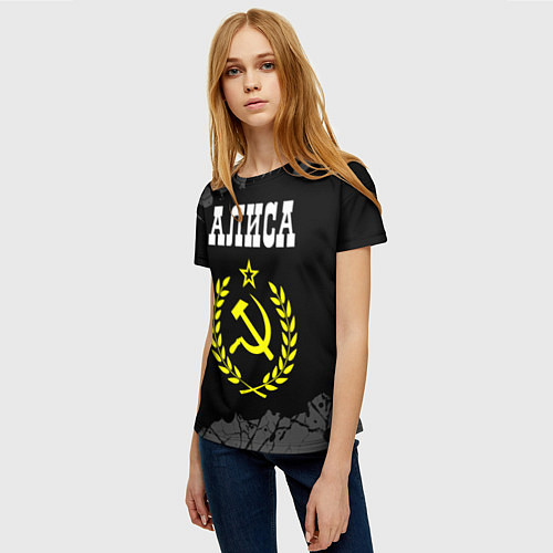 Женская футболка Алиса и желтый символ СССР со звездой / 3D-принт – фото 3