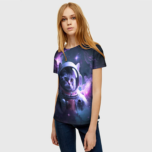 Женская футболка Котик космонавт / 3D-принт – фото 3