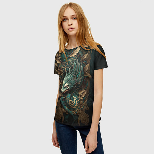 Женская футболка Изумрудный Дракон Irezumi / 3D-принт – фото 3