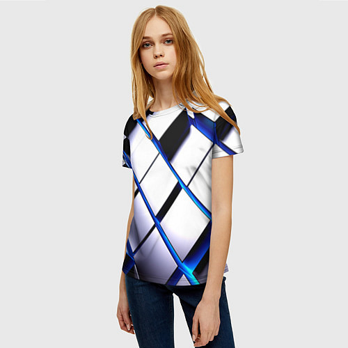 Женская футболка Неоновые плиты киберпанк / 3D-принт – фото 3