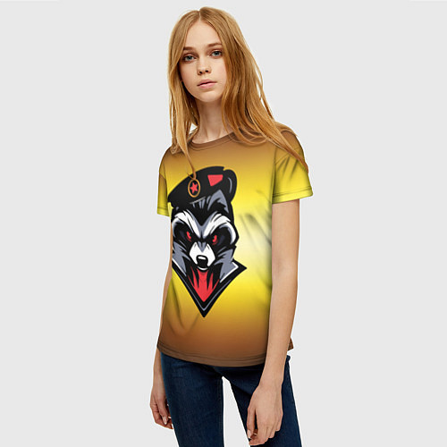 Женская футболка Енот Морпех на желтом фоне / 3D-принт – фото 3