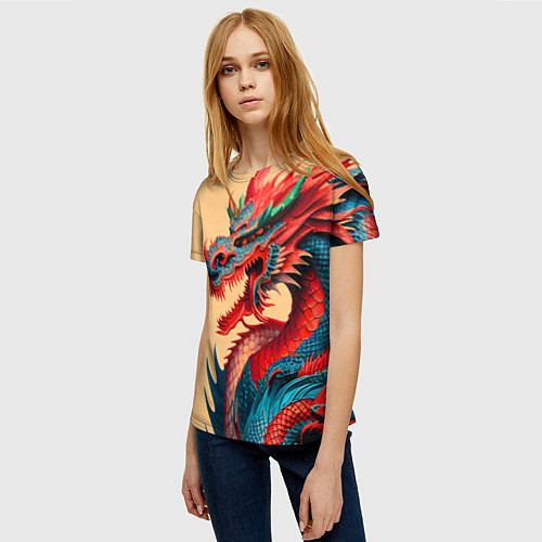 Женская футболка Japan dragon - tattoo - art / 3D-принт – фото 3