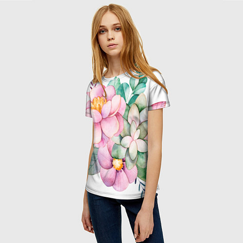 Женская футболка Пастельные цветы - посередине / 3D-принт – фото 3