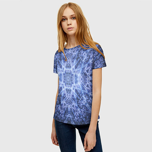 Женская футболка Ледяные линии на синем цвете / 3D-принт – фото 3