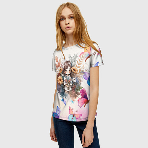 Женская футболка Чибик с букетом / 3D-принт – фото 3