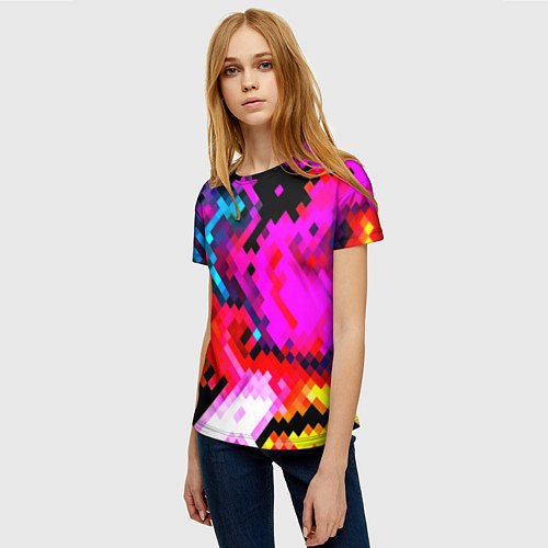 Женская футболка Pixel neon mosaic / 3D-принт – фото 3