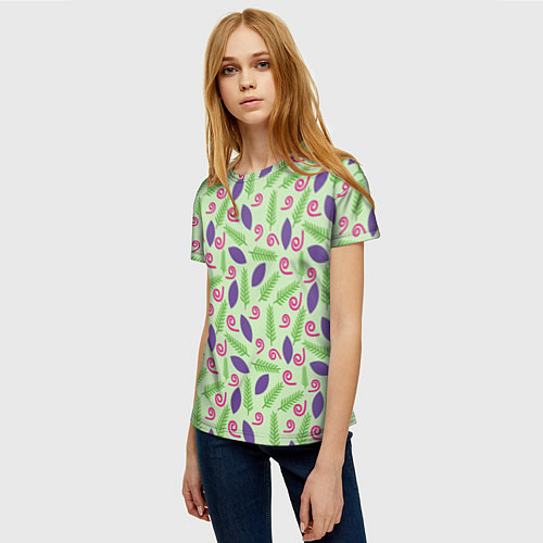 Женская футболка Спиралька веточка и листок / 3D-принт – фото 3