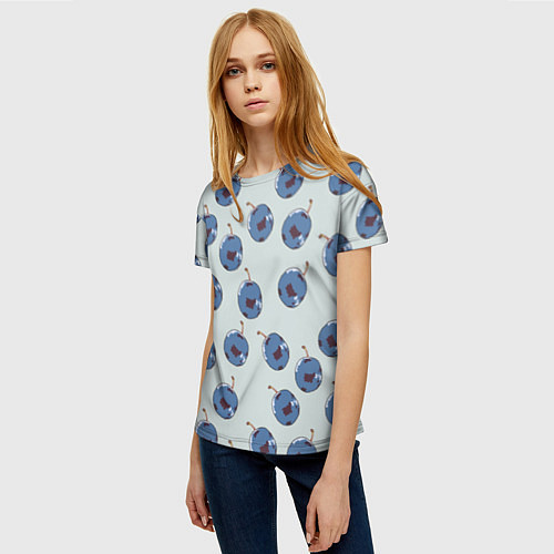 Женская футболка Слива сизая, пиксель, паттерн / 3D-принт – фото 3