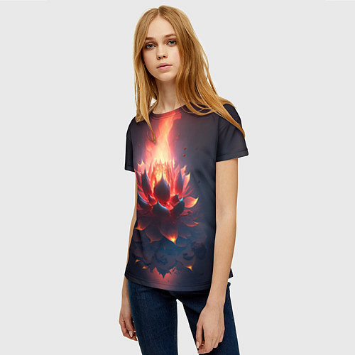 Женская футболка Огненный лотус / 3D-принт – фото 3