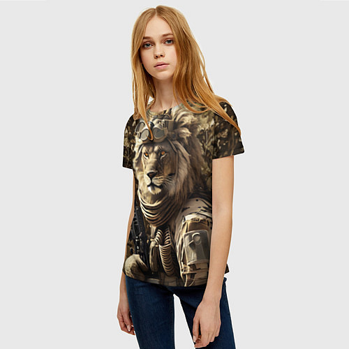 Женская футболка Лев солдат / 3D-принт – фото 3