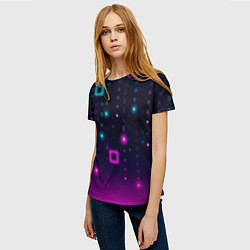 Футболка женская Светящиеся неоновые квадраты, цвет: 3D-принт — фото 2