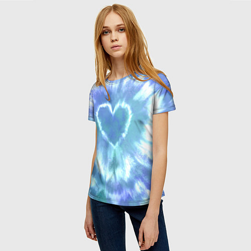 Женская футболка Сердце - тай-дай - голубой / 3D-принт – фото 3