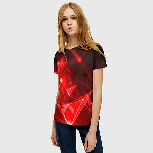 Женская футболка Абстрактные красные лучи / 3D-принт – фото 3