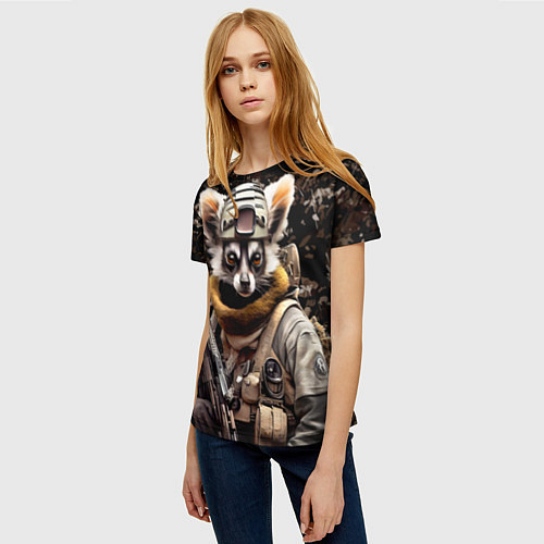 Женская футболка Лемур солдат / 3D-принт – фото 3