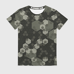 Футболка женская Зеленый камуфляж из сот, цвет: 3D-принт