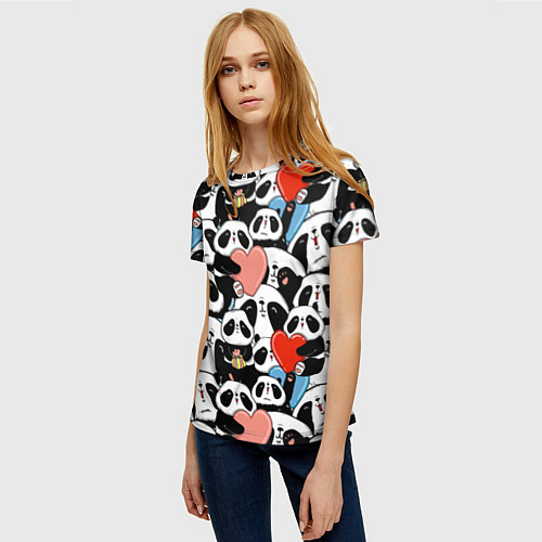 Женская футболка Панды с сердечками / 3D-принт – фото 3