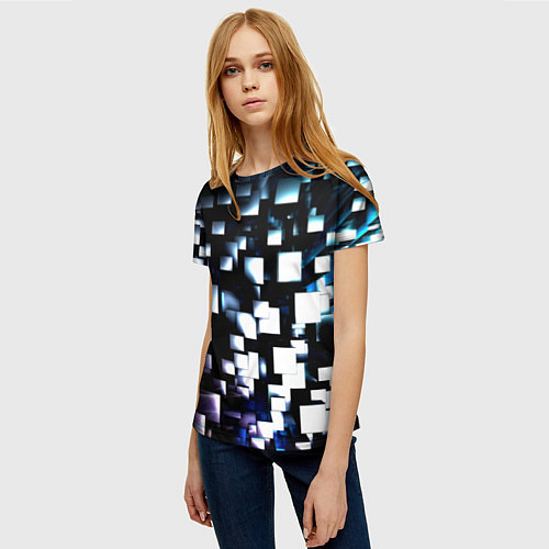 Женская футболка Неоновые кубы абстракция / 3D-принт – фото 3