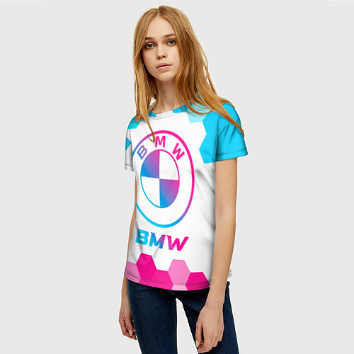 Женская футболка BMW neon gradient style / 3D-принт – фото 3