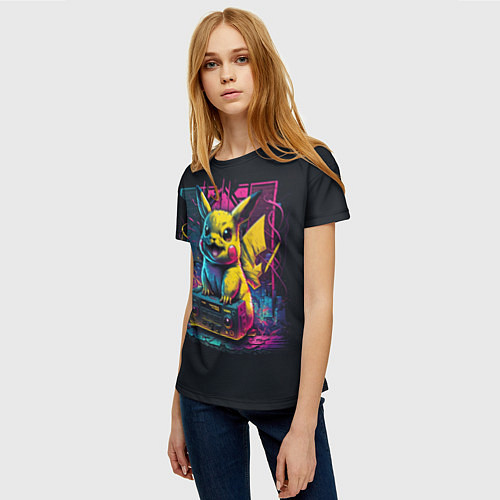 Женская футболка Пикачу с магнитофоном / 3D-принт – фото 3