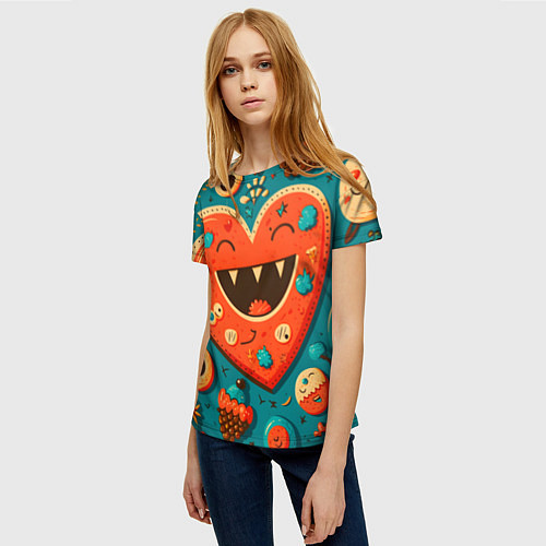 Женская футболка Веселое сердце с зубами / 3D-принт – фото 3