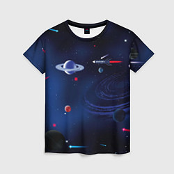 Футболка женская Космос, планеты, ракета, цвет: 3D-принт