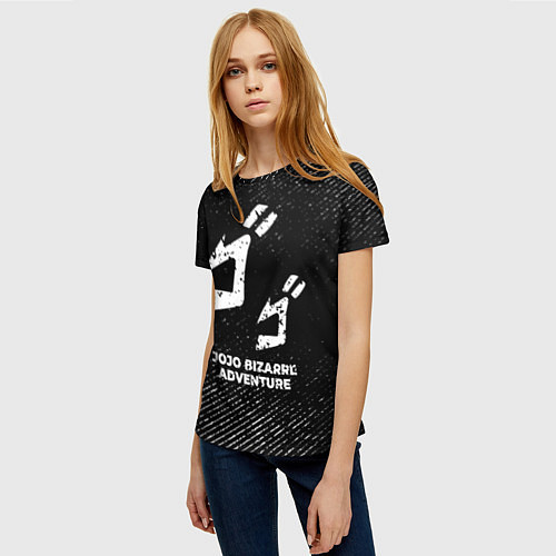 Женская футболка JoJo Bizarre Adventure с потертостями на темном фо / 3D-принт – фото 3