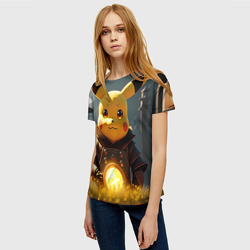 Женская футболка Пикачу в стиле постапакалипсис / 3D-принт – фото 3