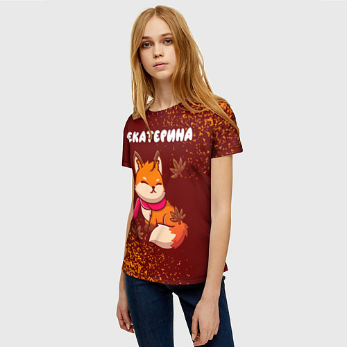 Женская футболка Екатерина осенняя лисичка / 3D-принт – фото 3