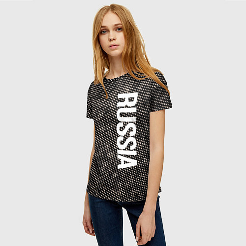 Женская футболка Россия на фоне узора медного цвета / 3D-принт – фото 3