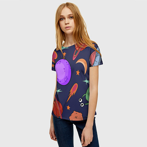 Женская футболка Космический арт планеты / 3D-принт – фото 3