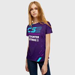 Футболка женская Символ Counter Strike 2 в неоновых цветах на темно, цвет: 3D-принт — фото 2