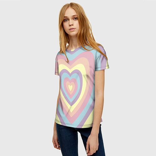 Женская футболка Сердца пастельные оттенки / 3D-принт – фото 3