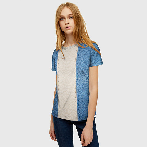 Женская футболка Кожа синяя белая / 3D-принт – фото 3