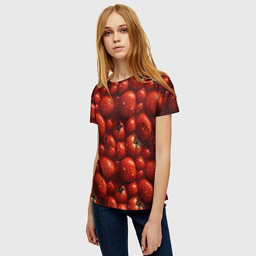 Женская футболка Сочная текстура из томатов / 3D-принт – фото 3