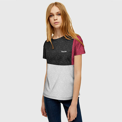 Женская футболка Комбинированный серо красный узор с надписью Росси / 3D-принт – фото 3