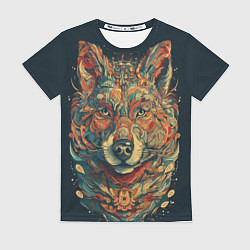 Женская футболка Красивый волк в узорах