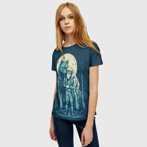 Женская футболка Старик с волком / 3D-принт – фото 3