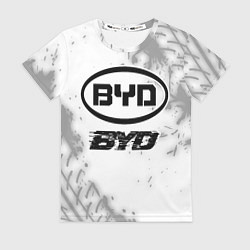 Футболка женская BYD speed на светлом фоне со следами шин, цвет: 3D-принт