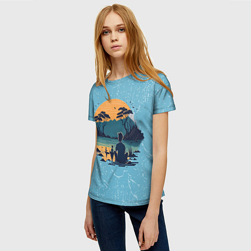 Женская футболка Мужик ловит рыбу на природе / 3D-принт – фото 3